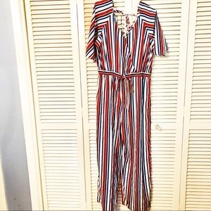 Hint Of Blush | Striped Tie Back Jumpsuit